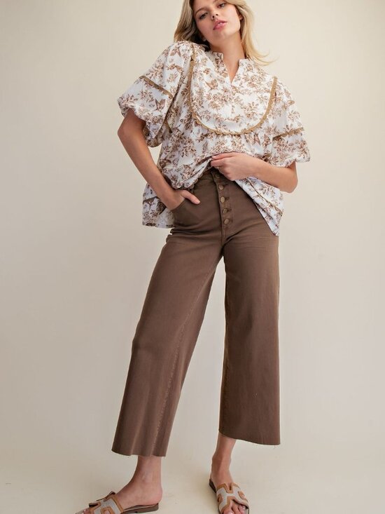 EASEL Pants - EASEL BUTTON FRONT STRETCH TWILL PANTS 65% COTTON 33% RAYON 2% SPANDEX